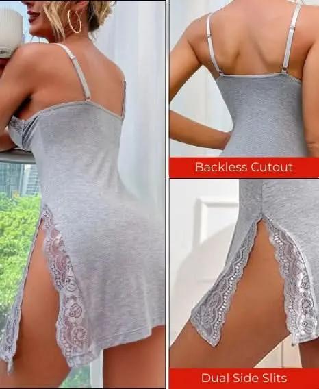 Love Salve Romantic Lace-Trimmed Nightdress with Bowknot Detail - Love Salve